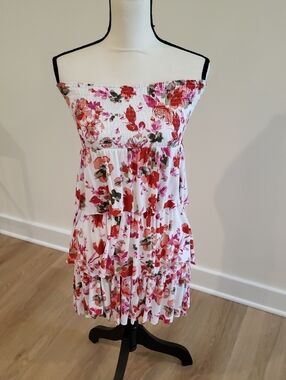 Lascana for Venus Floral Strapless Tiered Dress White, Pink and Rose